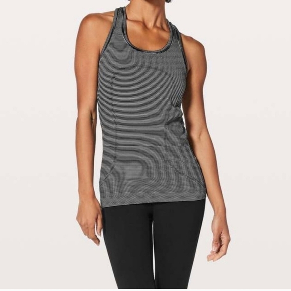 Lululemon Activewear Swiftly Tech Racerback Running Tank White / Black Stripe Sz - Picture 1 of 11